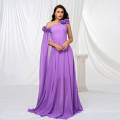 3D Decoration One Shoulder Long Cocktail Evening Dress