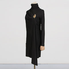 Elegant Stand Collar Pleated Shawl Slim Fit Formal Dress