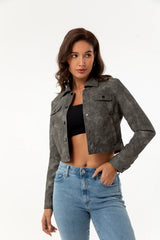 Women Multi Pocket Thin Leather Jacket