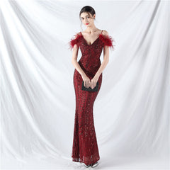 Elegant Floral Sequin High End Evening Dress