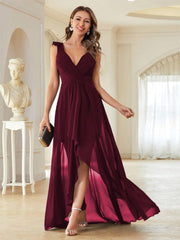 Pleated Backless V neck Chiffon Evening Dress