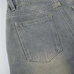 Women Washed Worn Straight Jeans