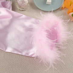 Autumn Pink Artificial Silk Feather Pajamas Two Piece Sets