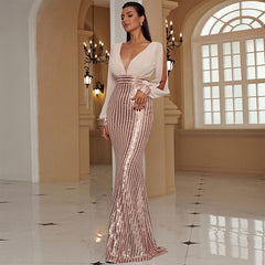 Hepburn Long Sleeve Cut-out Sequin Evening Dress