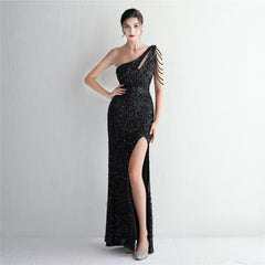 Elegant Sequin Beaded Shoulder Slim Fit Formal Dress