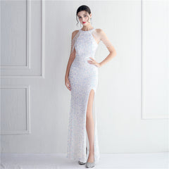 Elegant Micro Glass Beaded Sequined Evening Dress