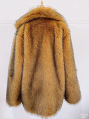 Autumn Winter Mid Length Warm Faux Fur Coat