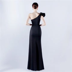 Elegant Leaf One Shoulder Craft Beaded Rhinestone Evening Dress