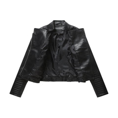 Long Sleeved Hipster Faux Leather Jacket with Belt