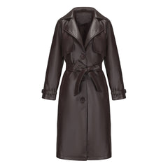 Women Long Loose Jacket Faux Leather Trench Coat