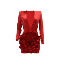 Women Sexy V Neck Sheath Long Sleeve Short Evening Dress