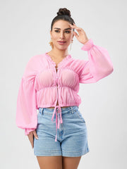 Fall Casual Chiffon Bell Sleeve Top