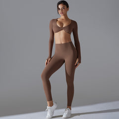 Long Sleeve Solid Color Slim Elastic Sports Suit