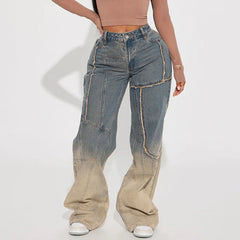 Street Gradient Frayed Washed Loose Jeans