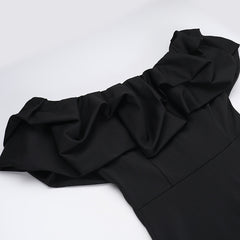 Sexy Off the Shoulder Black Pleated Slit Formal Dress