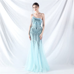 Elegant Beaded Floral Sequin Mesh Evening Dress