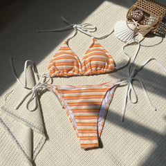 Stripe Towel Cloth Simple Sexy Split Swimsuit