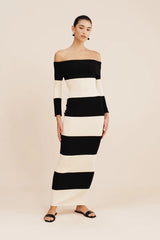 Women Color Block off the Shoulder Striped Dress