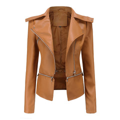 Women Detachable Hem Casual Faux Leather Jacket