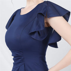 Elegant V-Neck Ruffle Short Sleeve Formal Dress