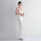 REVCHIC LUXE Elegant V-Neck Floral Sequin Sleeveless Formal Gown