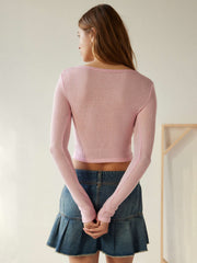 Women Rib Slim Fit Long Sleeve Knitwear Top