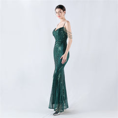 Elegant Boning Corset Floral Sequin Beaded Strap Evening Dress