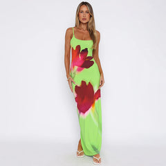 Summer Fresh Casual Strap Floral Print Maxi Dress