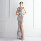 REVCHIC LUXE Elegant One-Shoulder Sequin Fishtail Gown
