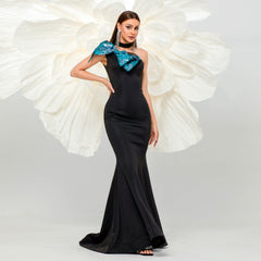 Elegant One Shoulder Cocktail Hairtail Evening Dress