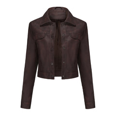 Women Multi Pocket Thin Leather Jacket