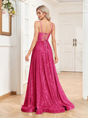 Sexy Backless Deep V Plunge Neck Sequined Evening Dress