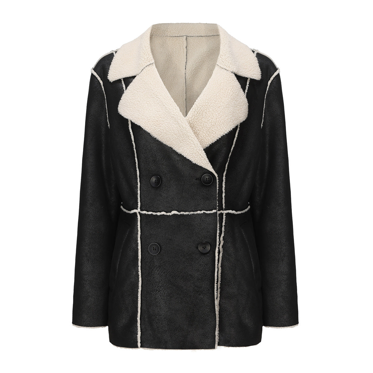 Women Faux Shearling Collared With Velvet Leather Jacket