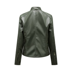 Women Stand Collar Casual Leather Motorcycle Jacket