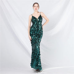 Elegant Sequin Strap Long Evening Dress