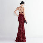 REVCHIC LUXE Elegant Velvet Sequin Sleeveless Maxi Gown