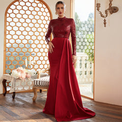 Elegant Sequined Long Sleeve Bodycon Evening Dress