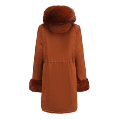 Women Detachable Fur Collar Hooded Warm Cotton Padded Coat