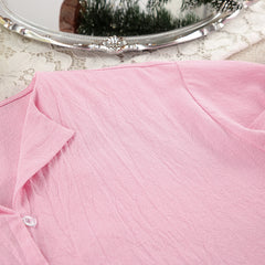 Autumn Pink Cotton Long Sleeve Shorts Ruffled Pajamas Sets