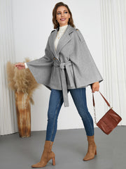 Collared Thin Strap Slim Fit Cloak Robe Woolen Coat