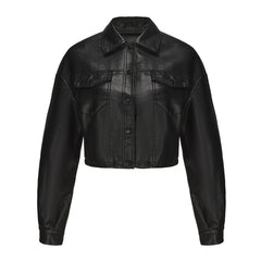 Loose Casual Leather Single Breasted Short Jacket