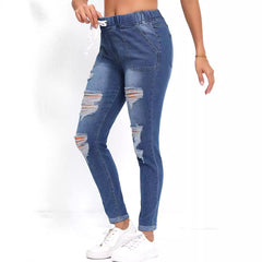 Slim Fit High Waist Hole Denim Jeans