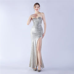 Elegant Retro Tube Top Sequin Evening Dress