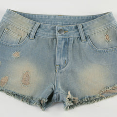 Sexy Low Waist Broken Washed Denim Shorts