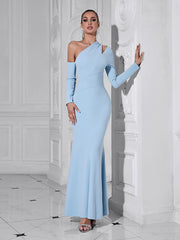 Women Solid Color One Shoulder Elegant Formal Dress