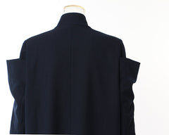 Navy Blue Stitching Long Trench Coat