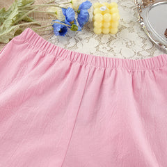 Autumn Pink Cotton Long Sleeve Shorts Ruffled Pajamas Sets