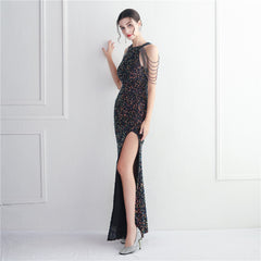 Elegant Micro Glass Beaded Sequined Evening Dress