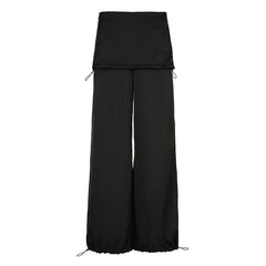 Drawstring Flanging Low Waist Loose Drooping Casual Pants