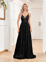 Sexy Backless Deep V Plunge Neck Sequined Evening Dress